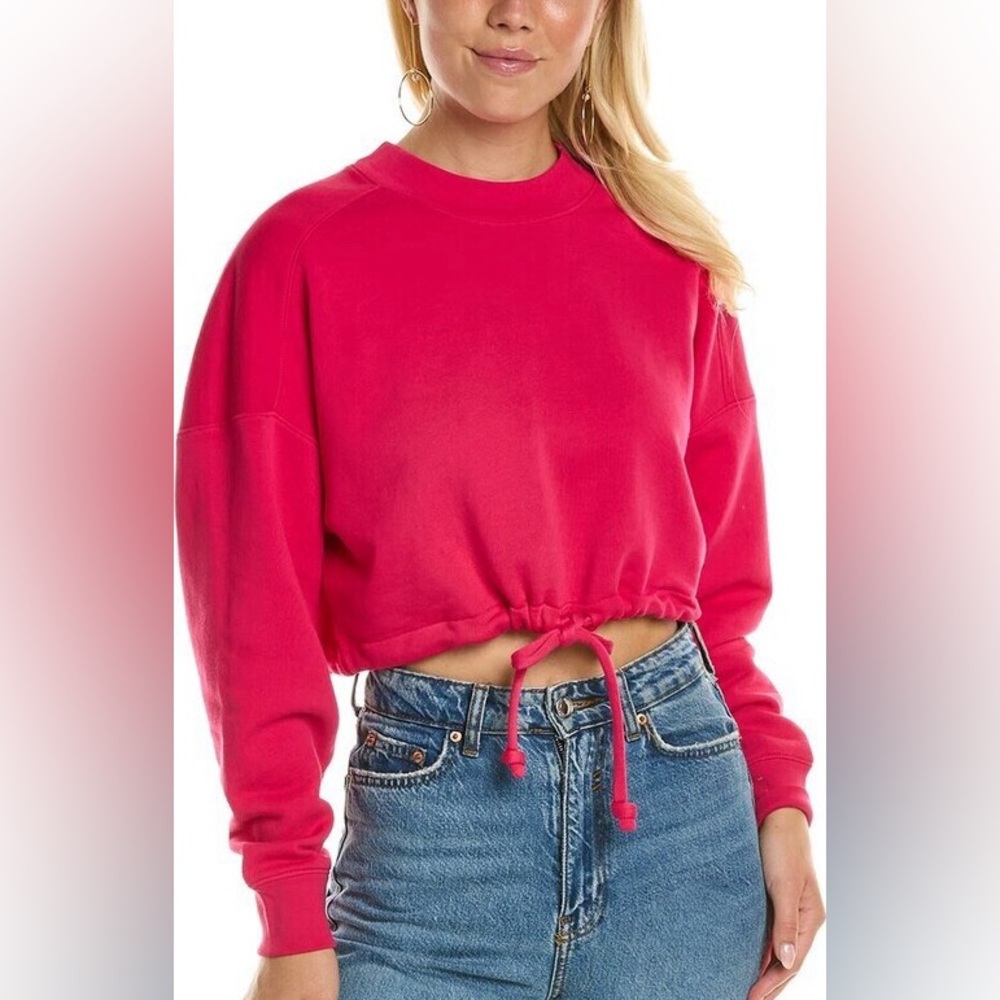 REBECCA TAYLOR Cropped Terry Sweatshirt With Drawcord Women’s Size Small Pink